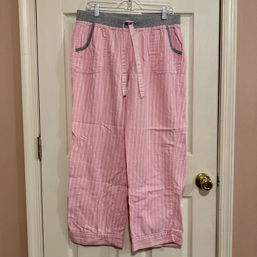 Victoria's Secret Soft Pink and Silver Sparkle Striped Lounge Pants Size Large
